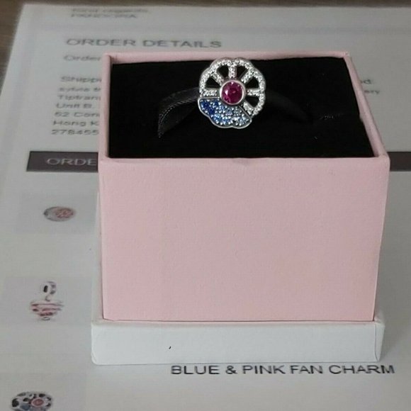 Authentic PANDORA *CHINA EXCLUSIVE* Blue & Pink Fan Charm - Picture 11 of 16